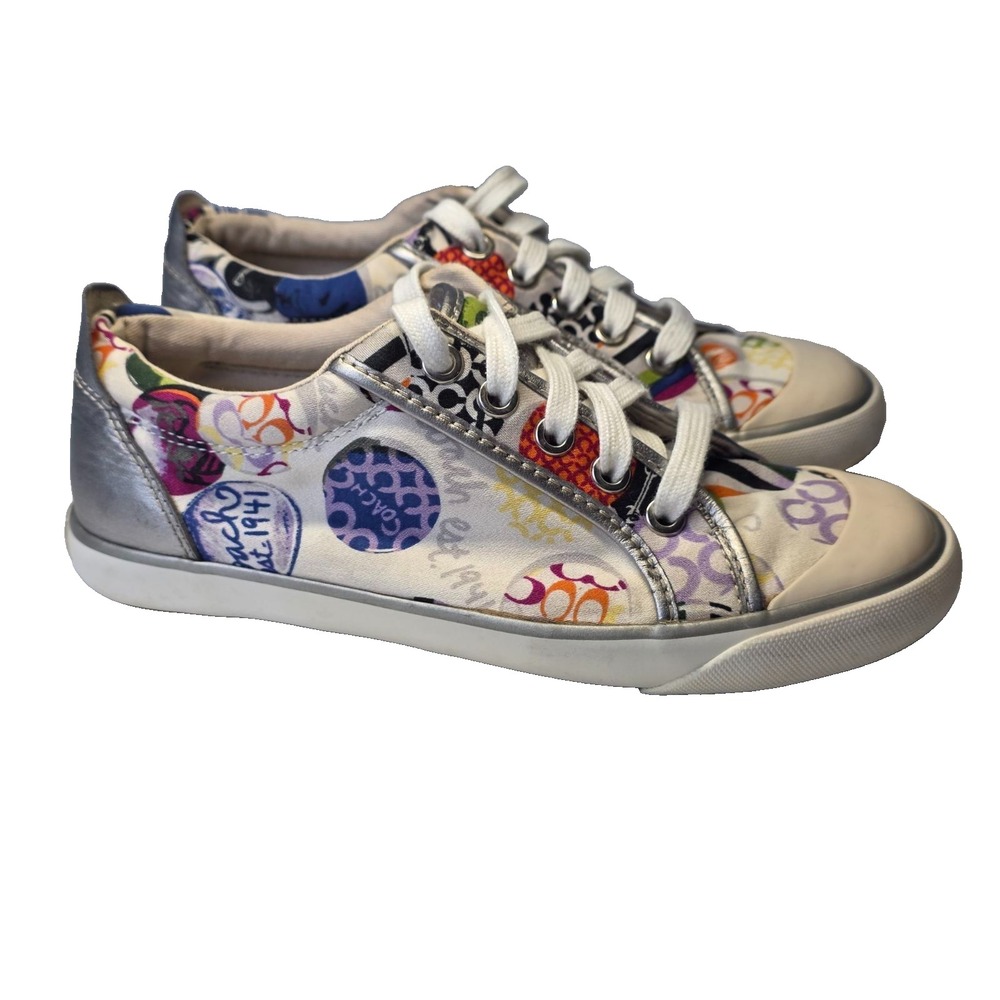 Coach‎ Barrett Sneakers Women's Size 5.5 White Gray Multicolor Casual Logo Shoes